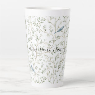 Tasse Latte Chic Romantique Jolies Fleurs Oiseaux Bleus