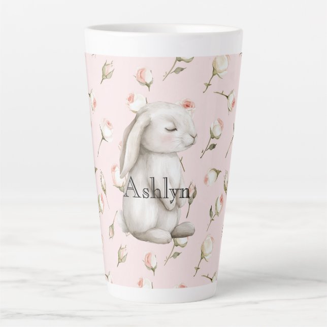 Tasse Latte Chic rose mignon lapin Rose Floral (Devant)