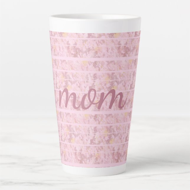 Tasse Latte Chic rose rayures Monogramme (Devant)