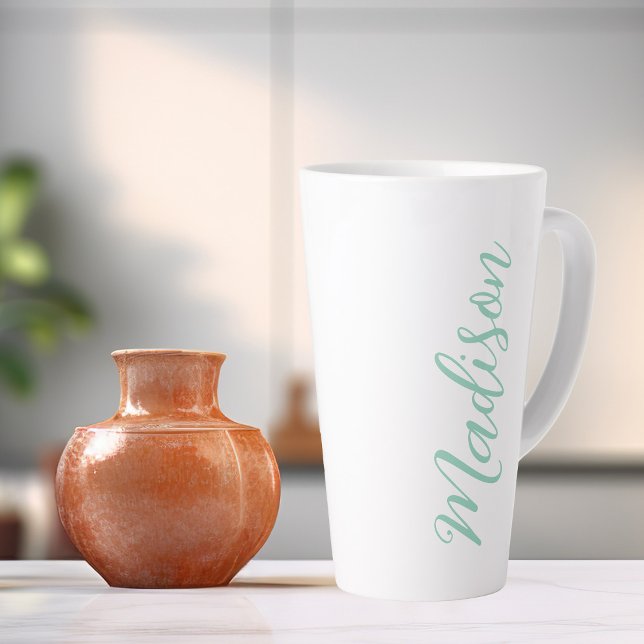 Tasse Latte Chic Seafoam Green Nom manuscrit Script personnali (Créateur téléchargé)