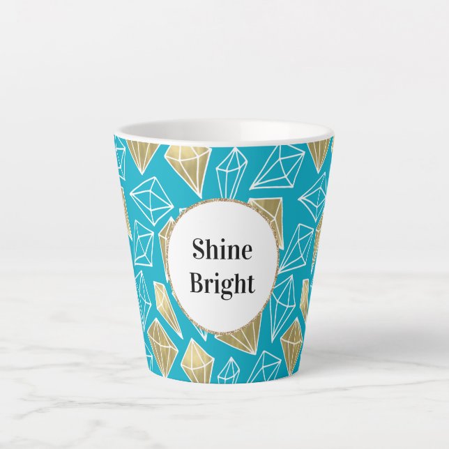 Tasse Latte Chic Turquoise Aqua Blue Gold Diamonds (Devant)