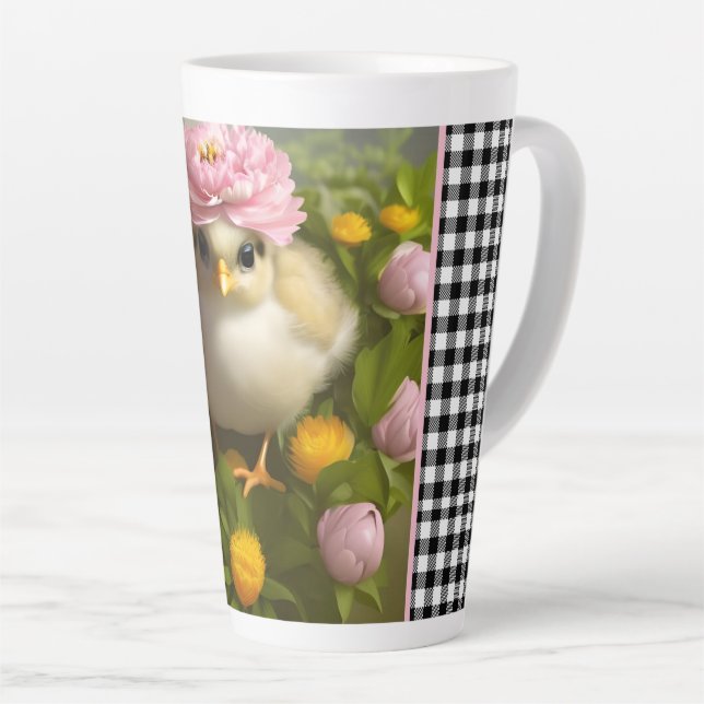 Tasse Latte Chicots mignons et fleurs Printemps (Angle droit)