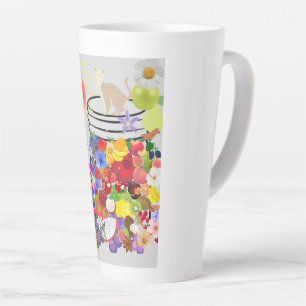 Tasse Latte chien, chat, fruits et fleurs
