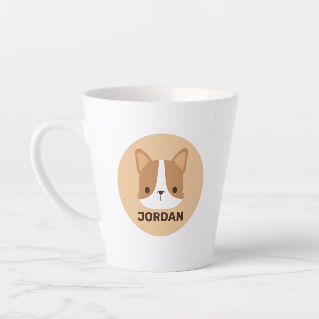 Tasse Latte Chien Corgi mignon avec nom personnalisé (Gauche)