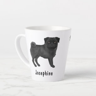 Tasse Latte Chien de dessin animé mignon Carlin noir avec nom