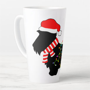Tasse Latte Chien écossais de Noël avec lumières