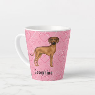 Tasse Latte Chien Rhodesian Ridgeback Sur Coeurs Rose Avec Nom