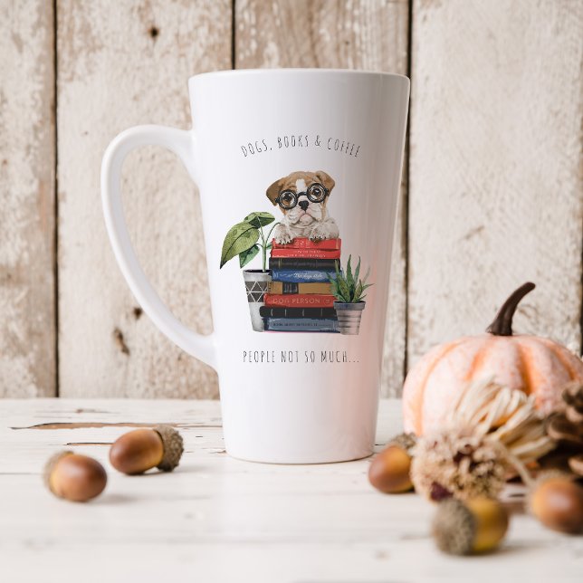 Tasse Latte Chiens, Livres & Café | Illustration aquarelle (Créateur téléchargé)