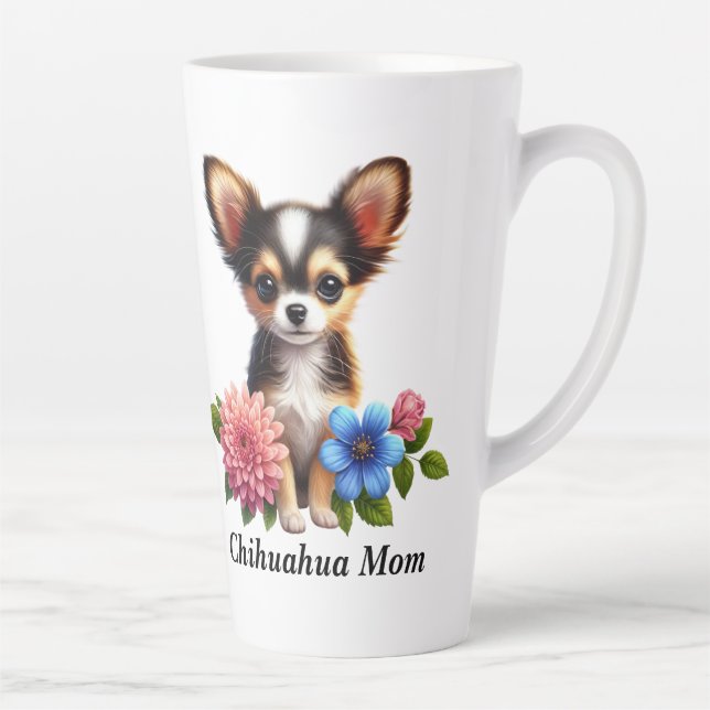 Tasse Latte Chihuahua Chiuppy avec fleurs décoratives (Droite)