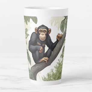 Tasse Latte Chimpanzé mignon sur la branche accueille