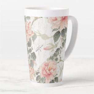 Tasse Latte Chine Influence asiatique Fleurs de pivoine rose p