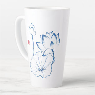 Tasse Latte Chinoiserie Bleu Blanc Lotus Inspirant Citation