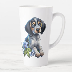 Tasse Latte Chiot bleu Tick Hound avec Fleurs Bleues Delicate