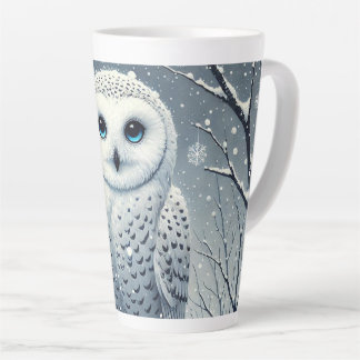 Tasse Latte Chouette des neiges perchée sur une branche de nei