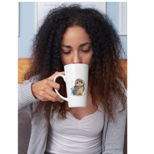 Tasse Latte Chouette mignonne en aquarelle
