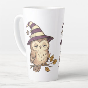 Tasse Latte Chouette nocturne endormie au chapeau de sorcière