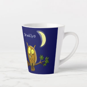 Tasse Latte Chouette triste avec larmes et lune manquant ton d