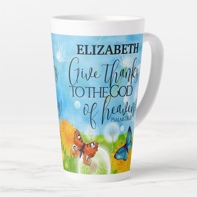 Tasse Latte Christian Whimsical Floral Donner Merci Bible Vers (Angle droit)