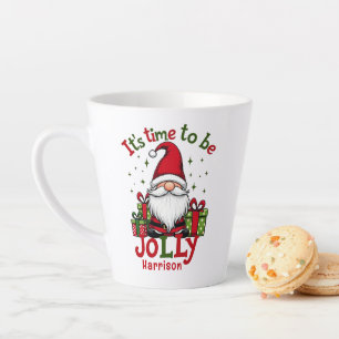 Tasse Latte Christmas Cute Jolly Père Noël Nom personnalisé