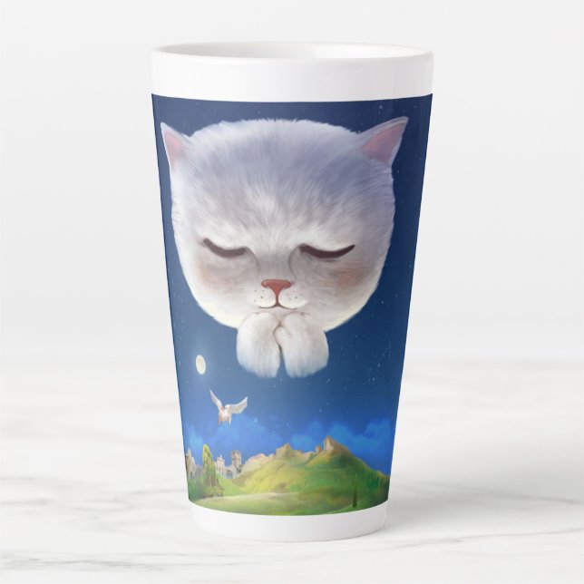 Tasse Latte Ciel nocturne avec chat (Devant)