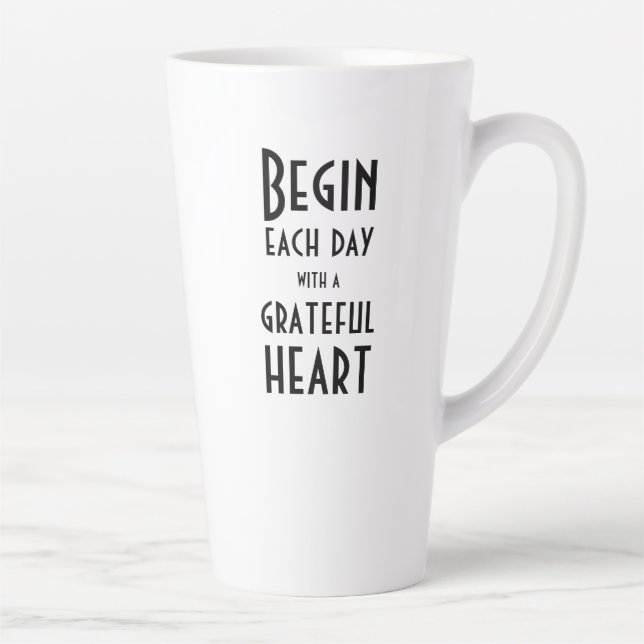 Tasse Latte Citation Coeur Grateful Noir Blanc Grand (Droite)