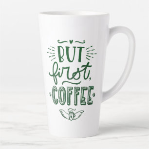 Tasse Latte Citation De Café Court Calligraphie Verte Grande