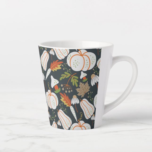Tasse Latte Citrouille continu motif floral noir et blanc (Droite)