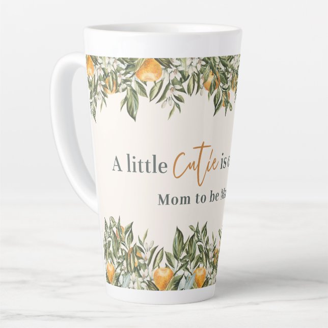 Tasse Latte Citrus, orange + fleur petit baby shower (Angle gauche)
