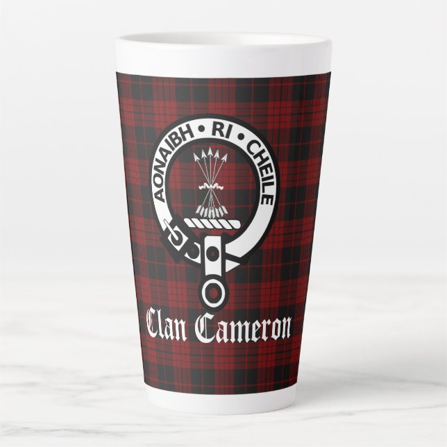Tasse Latte Clan Cameron Crest Badge & Tartan (Devant)