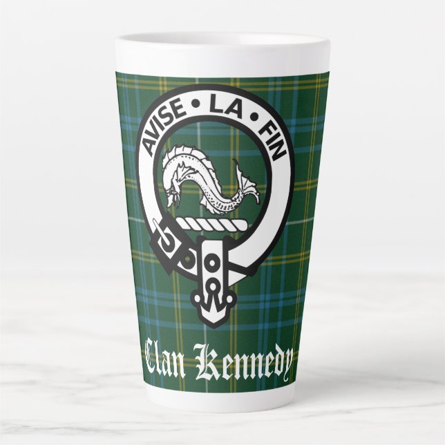 Tasse Latte Clan Kennedy Crest Badge & Tartan (Devant)