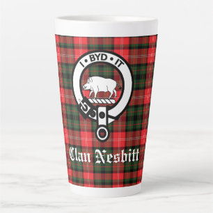 Tasse Latte Clan Nesbitt Crest Badge & Tartan Personnalisé