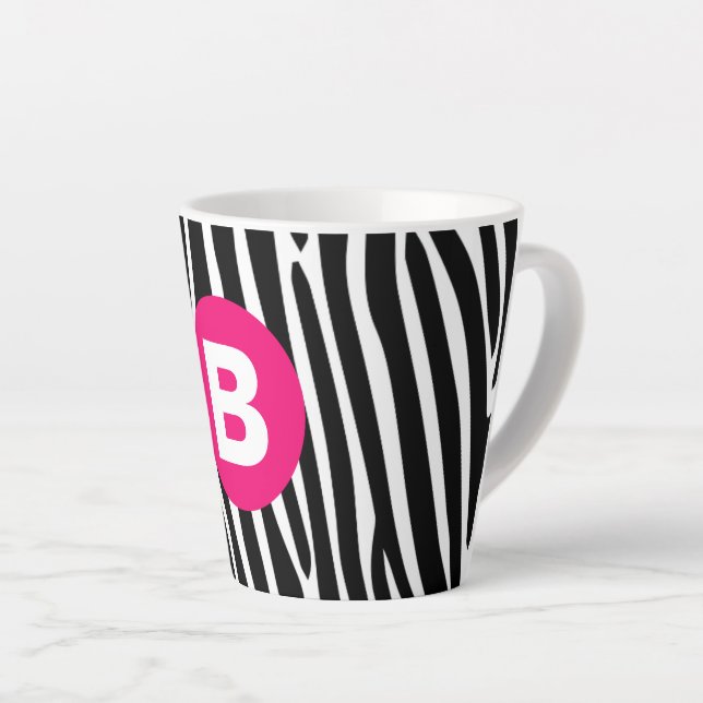 Tasse Latte Classic Zebra Stripes Bright Pink Monogram (Angle droit)