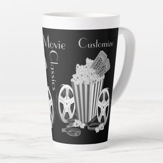 Tasse Latte Classiques personnalisées de cinéma noir et blanc (Angle droit)