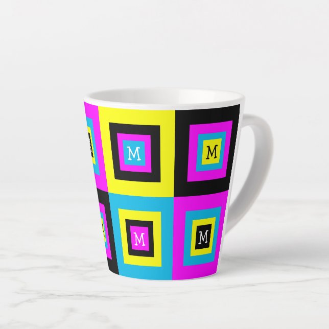 Tasse Latte CMYK Monogramme Carré géométrique (Angle droit)