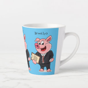 Tasse Latte Cochon amusant en costume d'affaires dessin animé