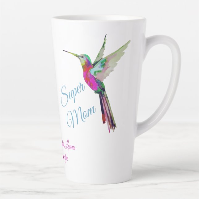 Tasse Latte Cochon volant mou | Super Maman | Coeurs roses Lat (Droite)