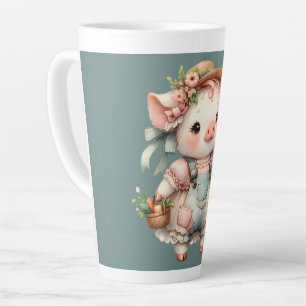 Tasse Latte Cochonnet Pastel Mignon en Salopette Cottagecore