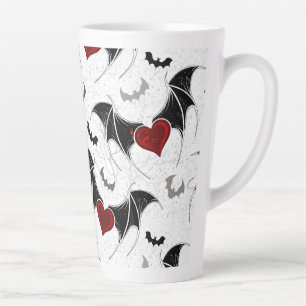 Tasse Latte Coeur d'Halloween avec ailes de chauve-souris noir