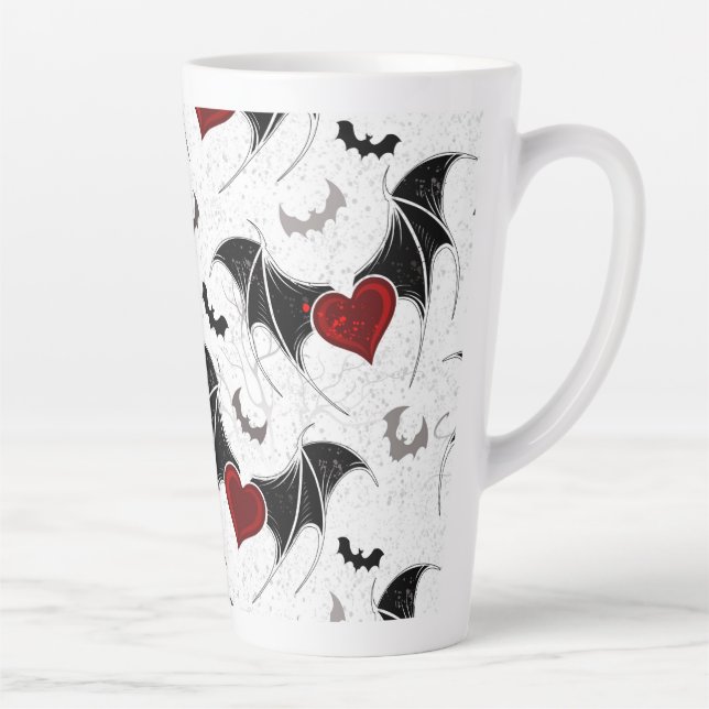 Tasse Latte Coeur d'Halloween avec ailes de chauve-souris noir (Droite)