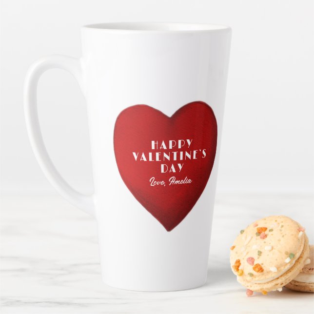 Tasse Latte Coeur rouge romantique avec nom Saint Valentin`s D (En situation)