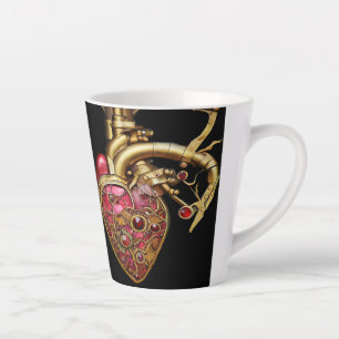 Tasse Latte Cœur Steampunk Rubis et Engrenages Anatomiques