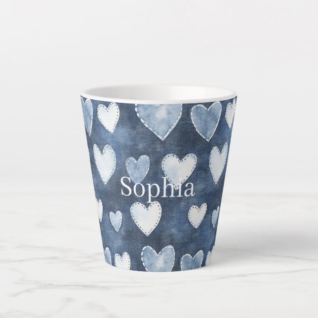 Tasse Latte Cœurs bleus (Devant)