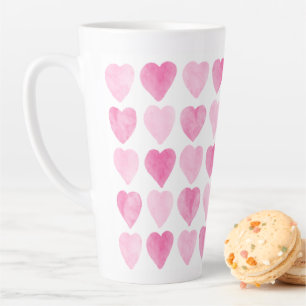 Tasse Latte Coeurs d'aquarelle rose mignonne