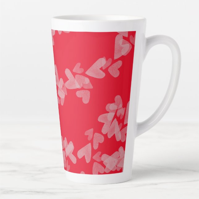 Tasse Latte Coeurs d'aquarelle Timbres flottants rose rouge (Droite)