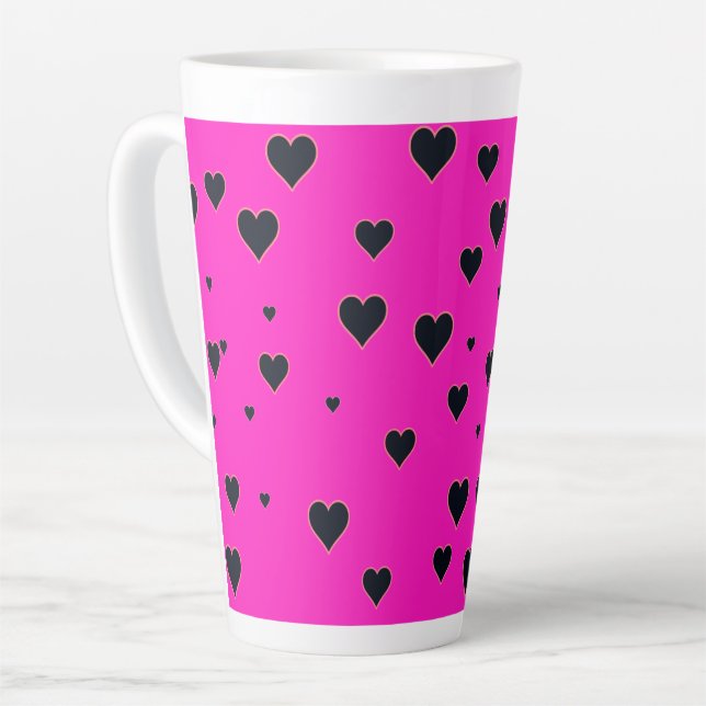 Tasse Latte Coeurs noirs mignons rose (Angle gauche)