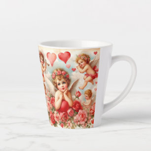 Tasse Latte Cœurs Roses Roses Anges Amour