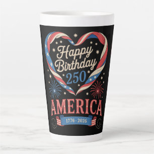 Tasse Latte Cœurs USA 1776 2026 juillet 250e anniversaire USA