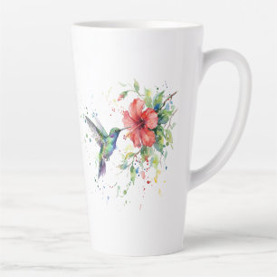 Tasse Latte Colibri Coloré Aquarelle Florale Art de la Nature