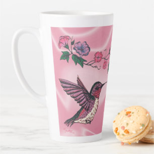 Tasse Latte Colibri et fleurs adorables