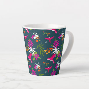 Tasse Latte Colibri Motif rose violet Turquoise Tropical
